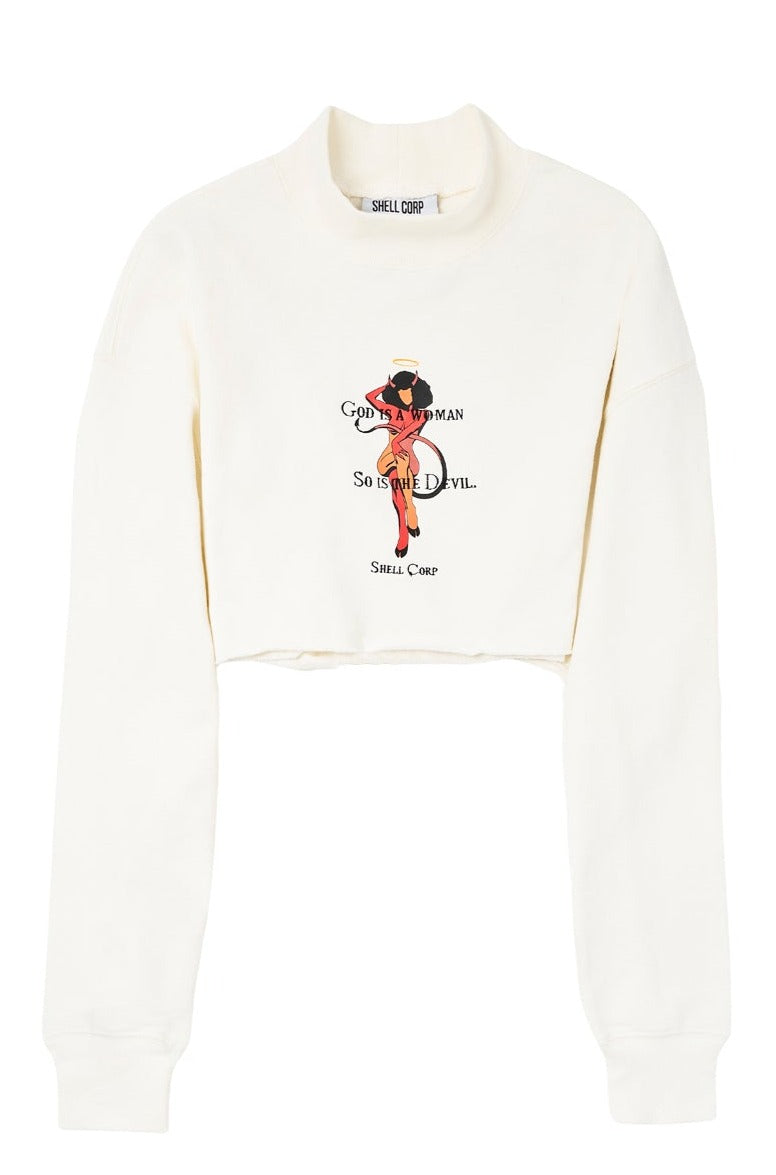 God Is A Woman Crop Top Sweater - Bone White