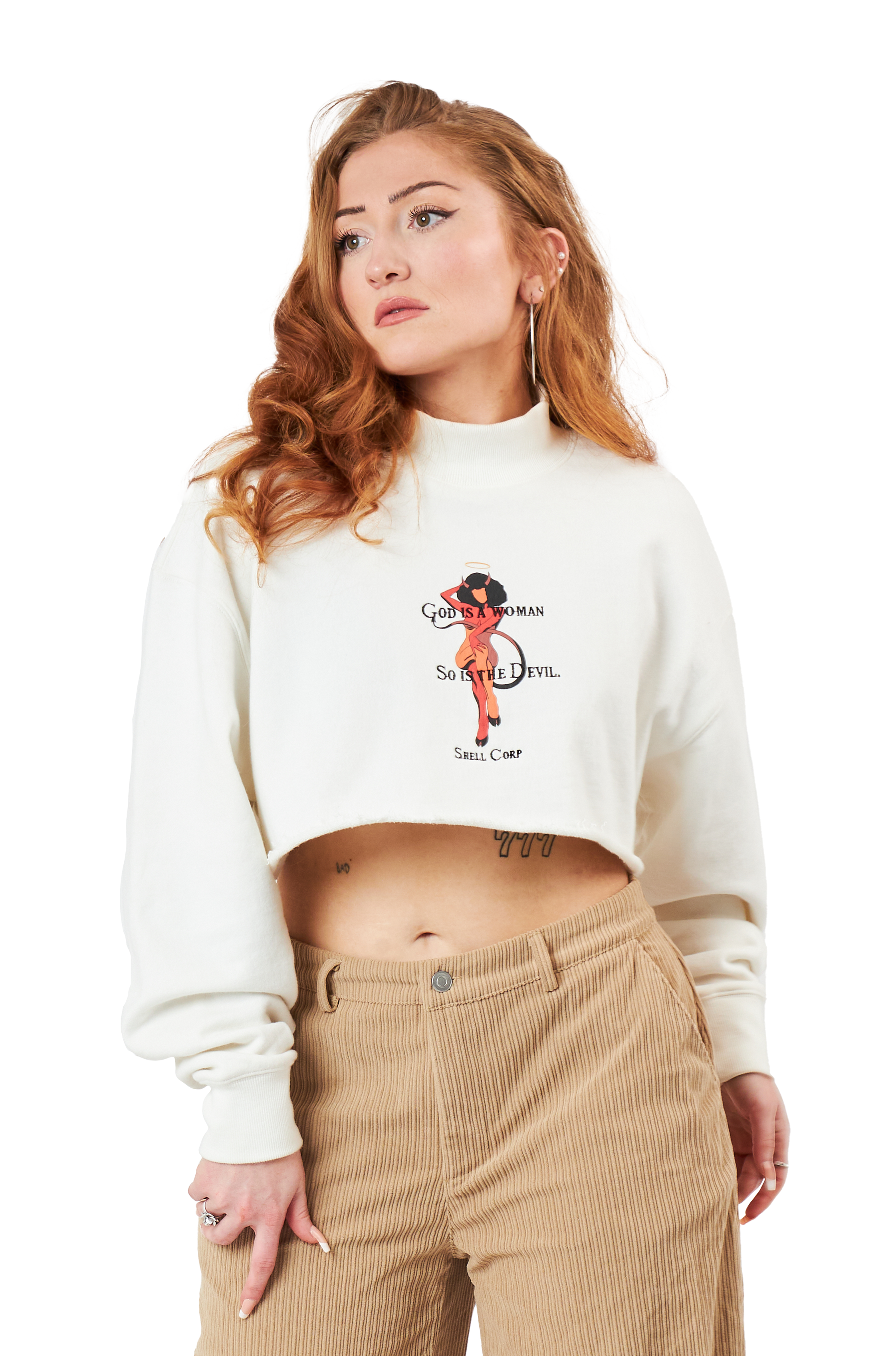 God Is A Woman Crop Top Sweater - Bone White