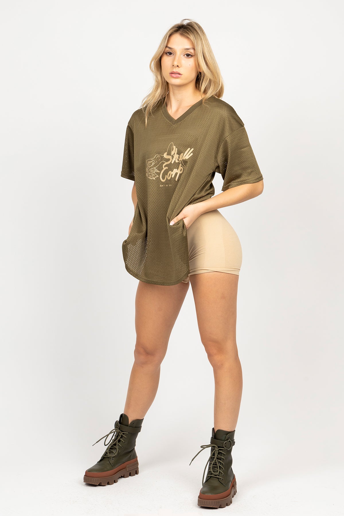 Don't Be Shy Jersey Tee - Olive Green