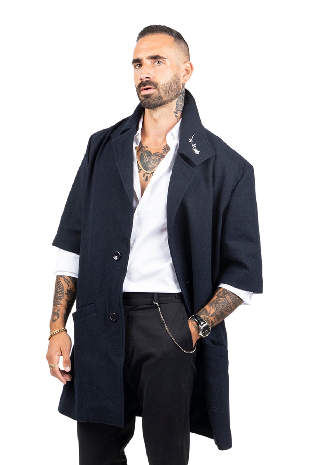 The Outlier Crop-Sleeve Coat - Navy