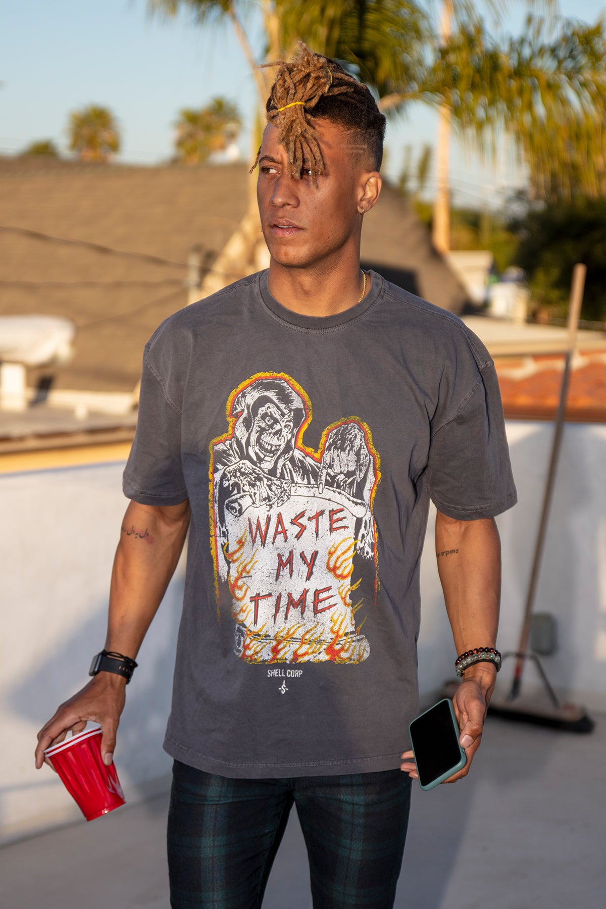 Shell Corp Waste My Time T-Shirt - Coal