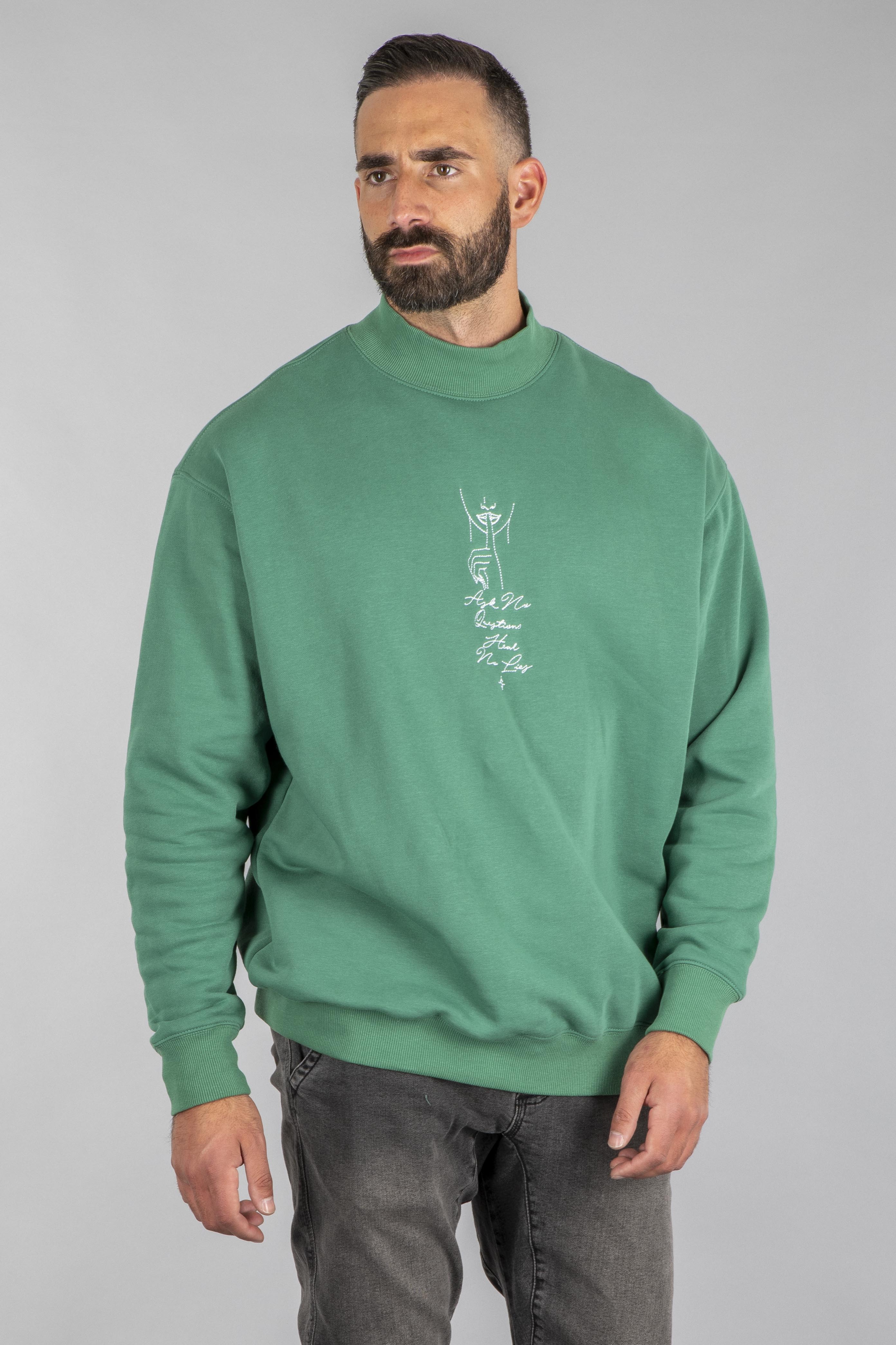 Shell Corp Ask No Questions Hear No Lies Sweater - Green