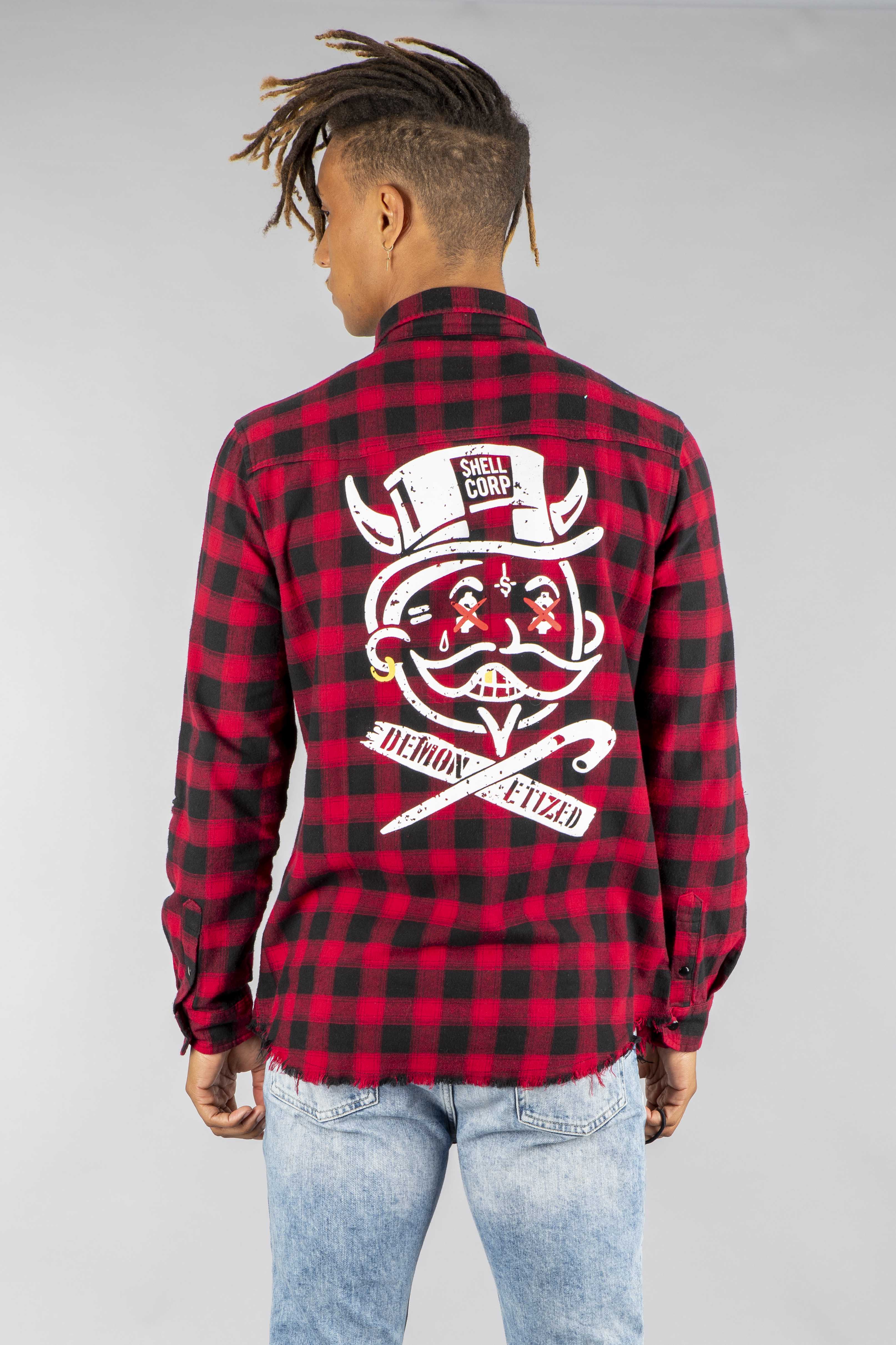 Shell Corp Demon Etized Flannel Shirt - Red/Black
