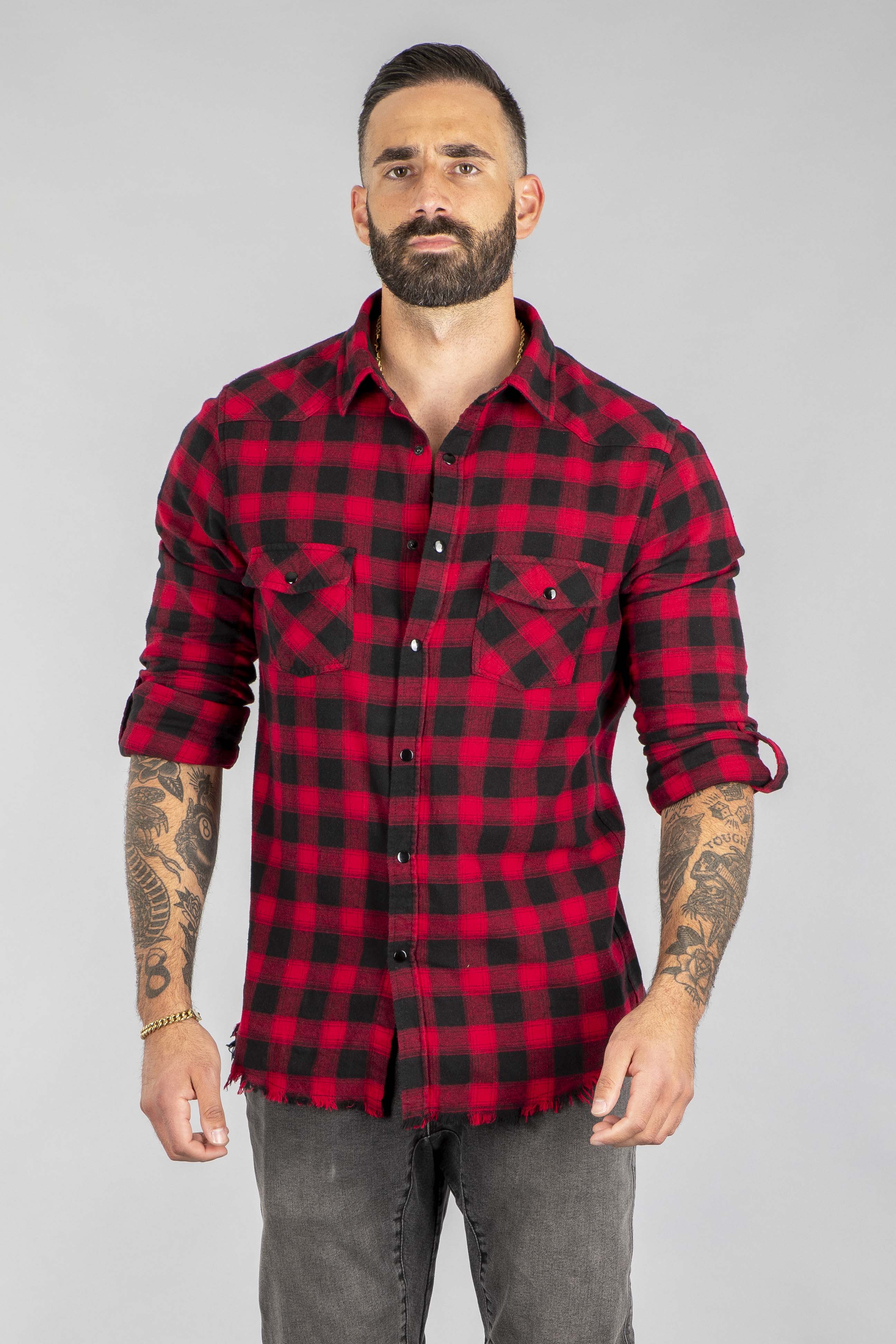 Shell Corp Demon Etized Flannel Shirt - Red/Black
