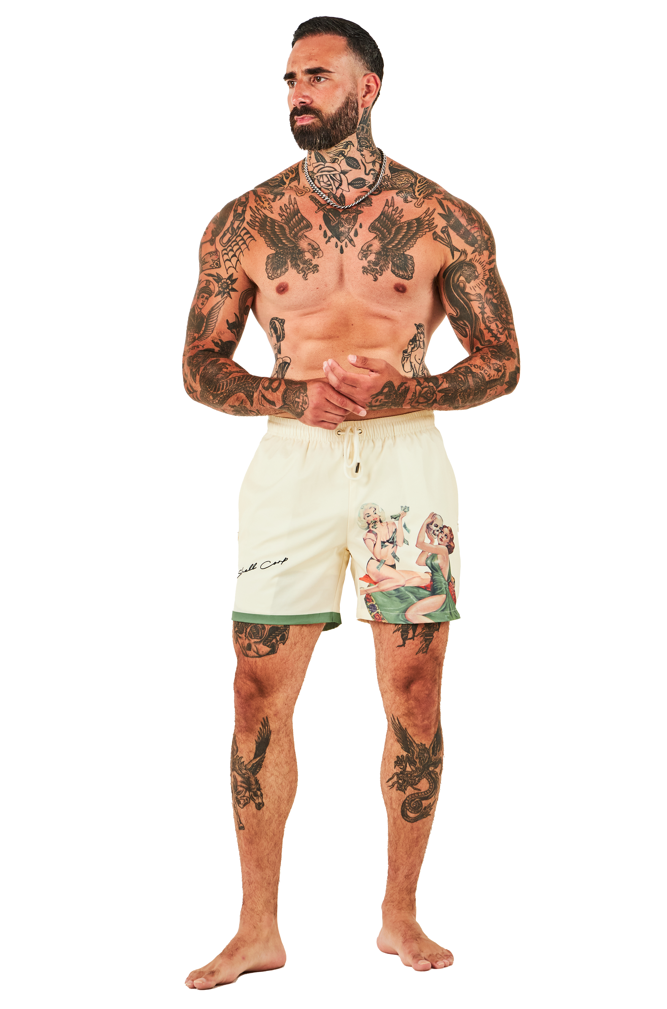 RFA GREEDY FOR YOU - BONE WHITE/GREEN SHORTS