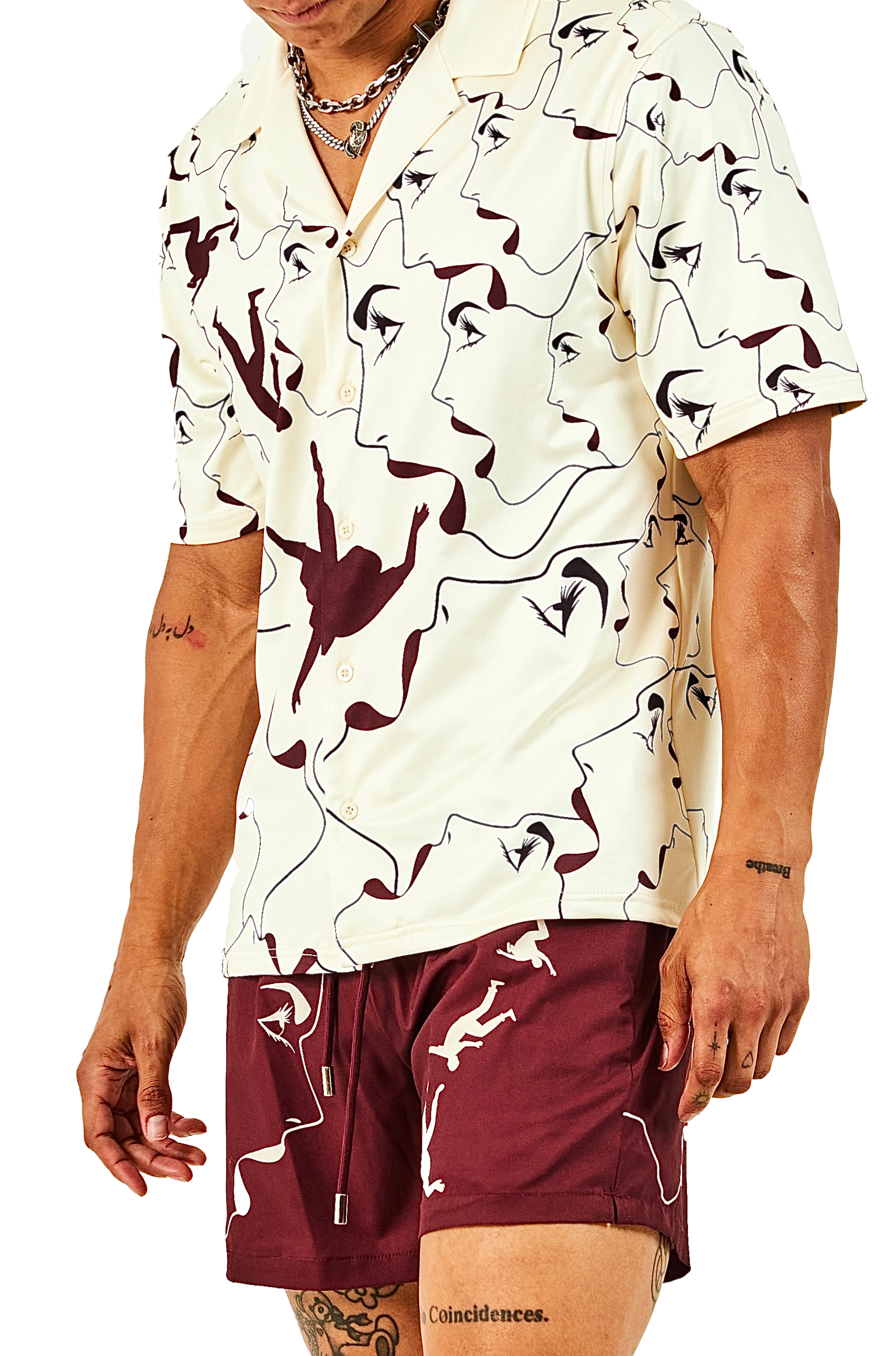 RFA MANEATER - BONE WHITE/OXBLOOD BUTTON UP