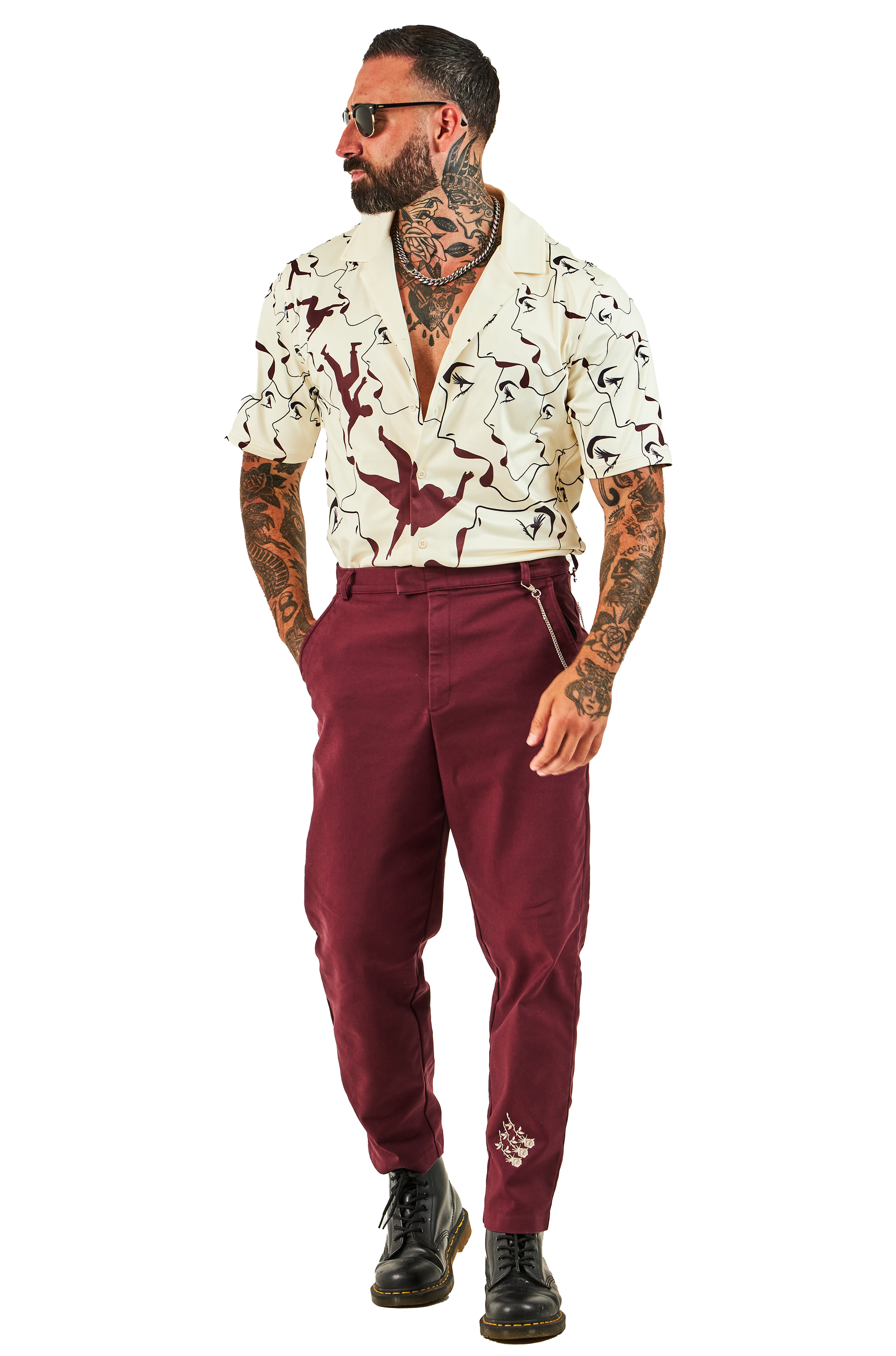 RFA MANEATER - BONE WHITE/OXBLOOD BUTTON UP