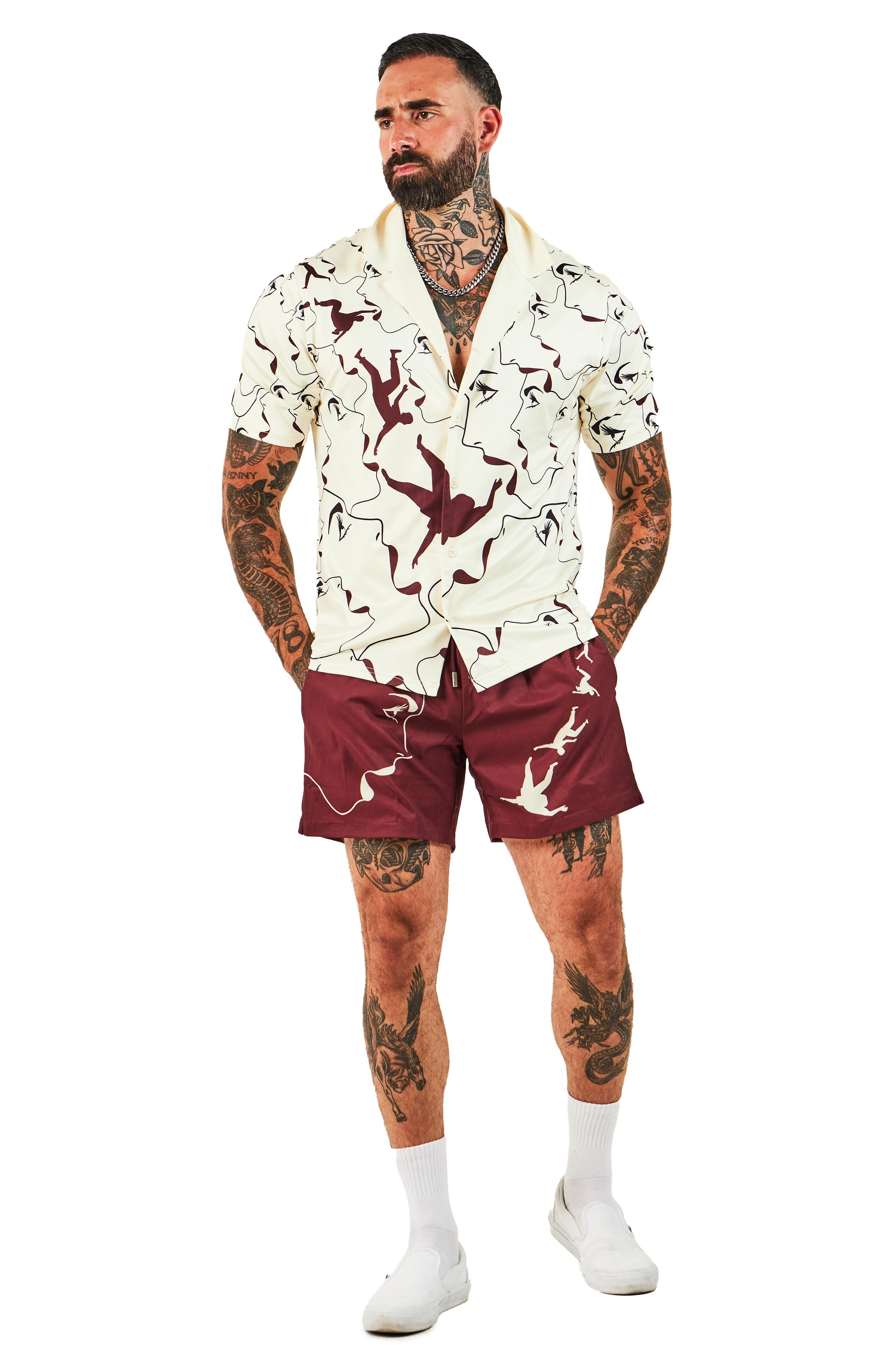 RFA MANEATER - BONE WHITE/OXBLOOD BUTTON UP