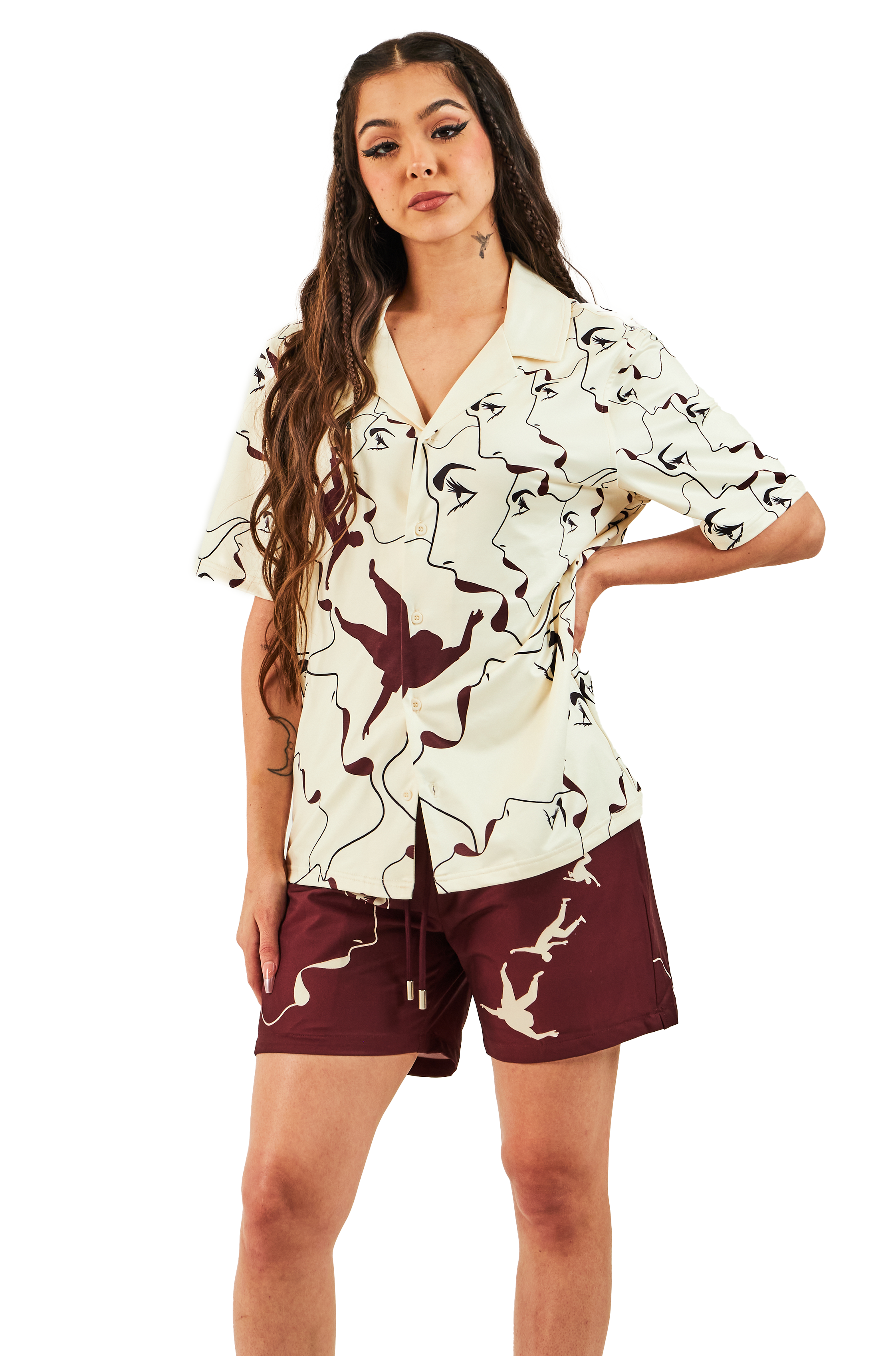 RFA MANEATER - BONE WHITE/OXBLOOD BUTTON UP