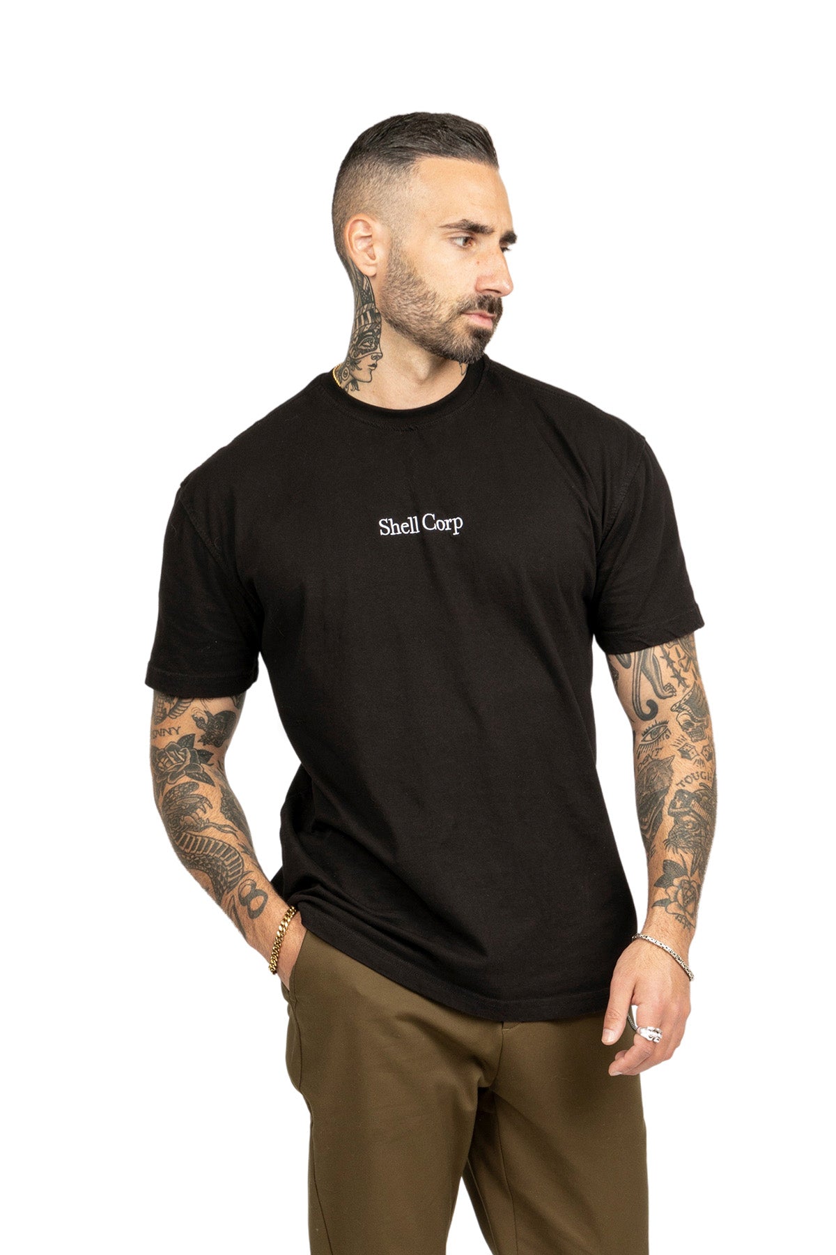 Shell Corp Embroidered Logo Tee - Black