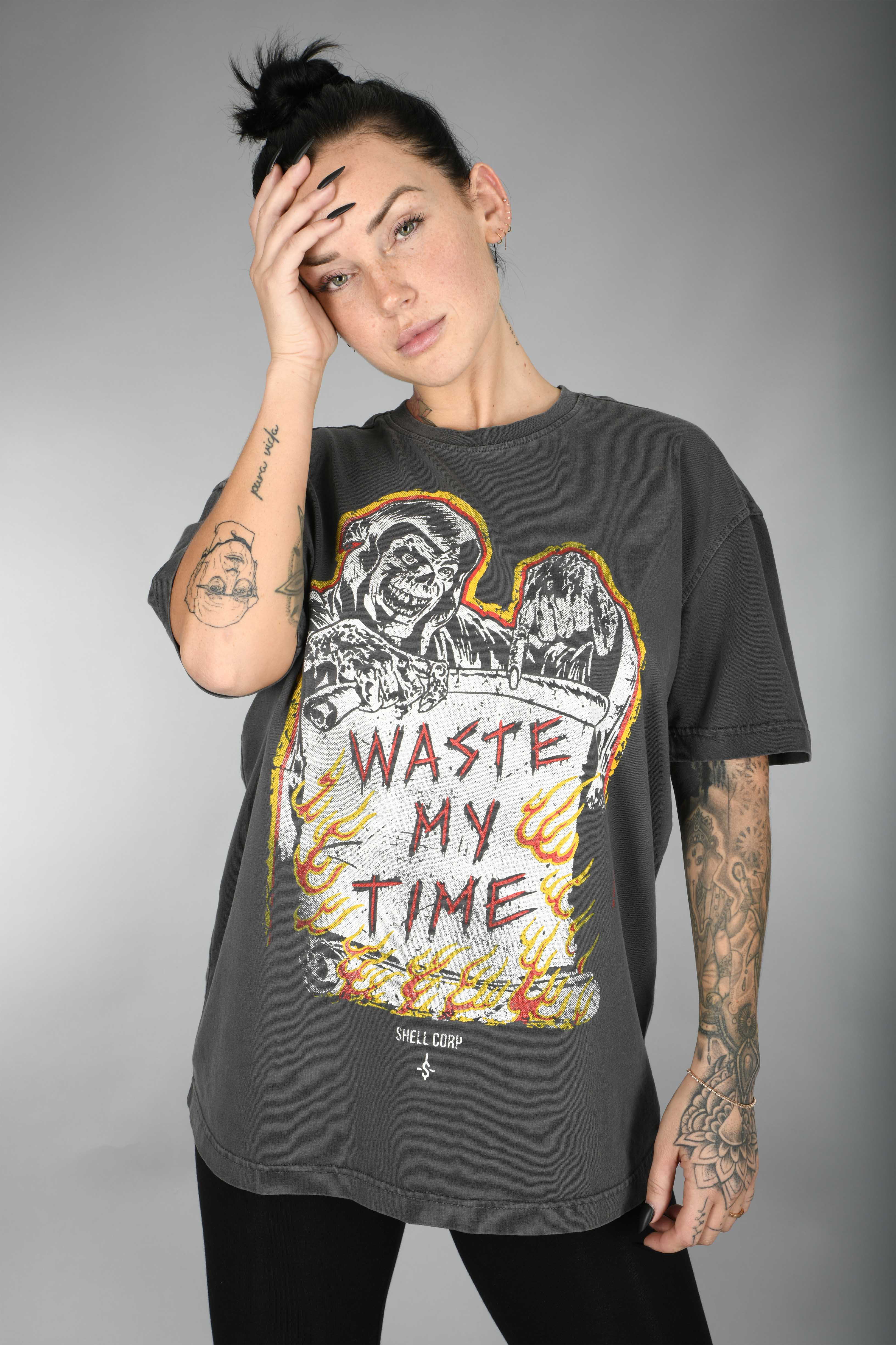 Shell Corp Waste My Time T-Shirt - Coal