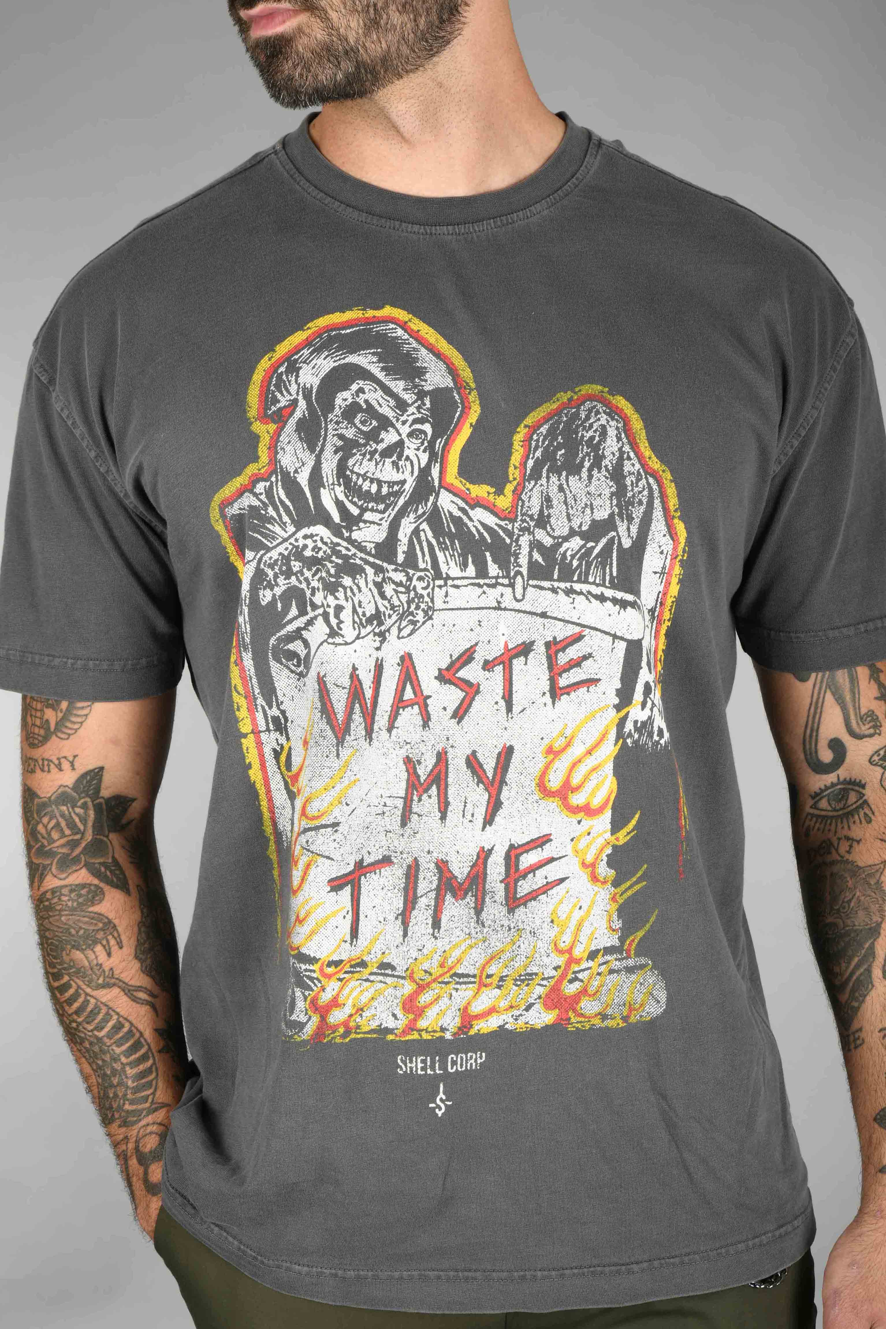 Shell Corp Waste My Time T-Shirt - Coal