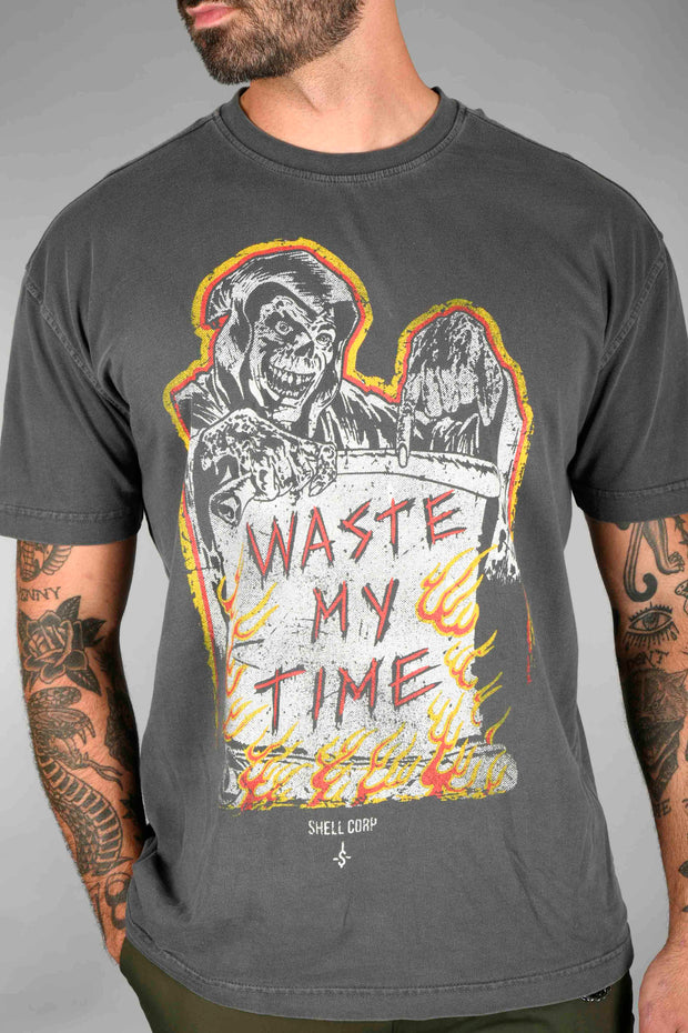 Shell Corp Waste My Time T-Shirt - Coal