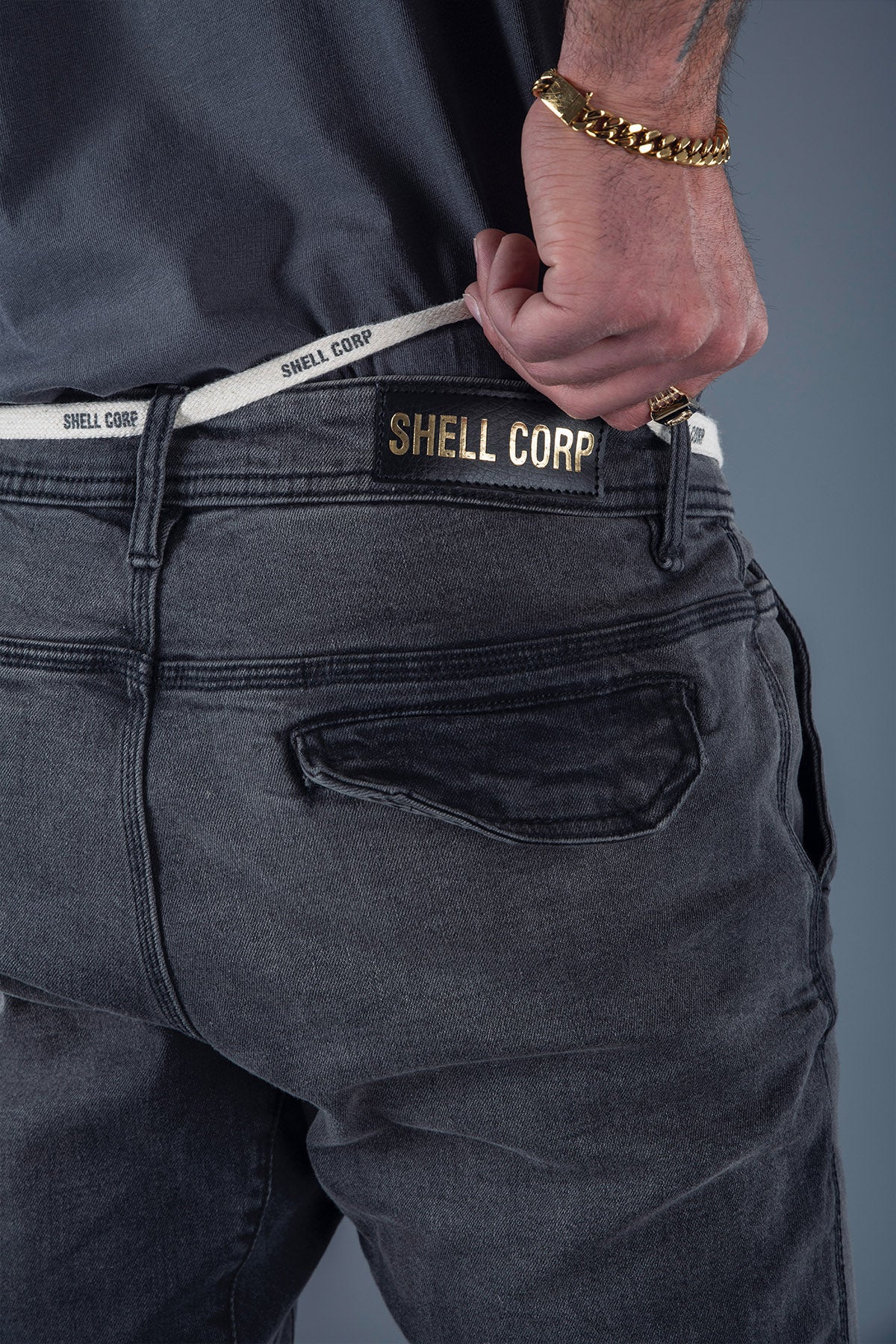 Shell Corp Denim Joggers - Grey