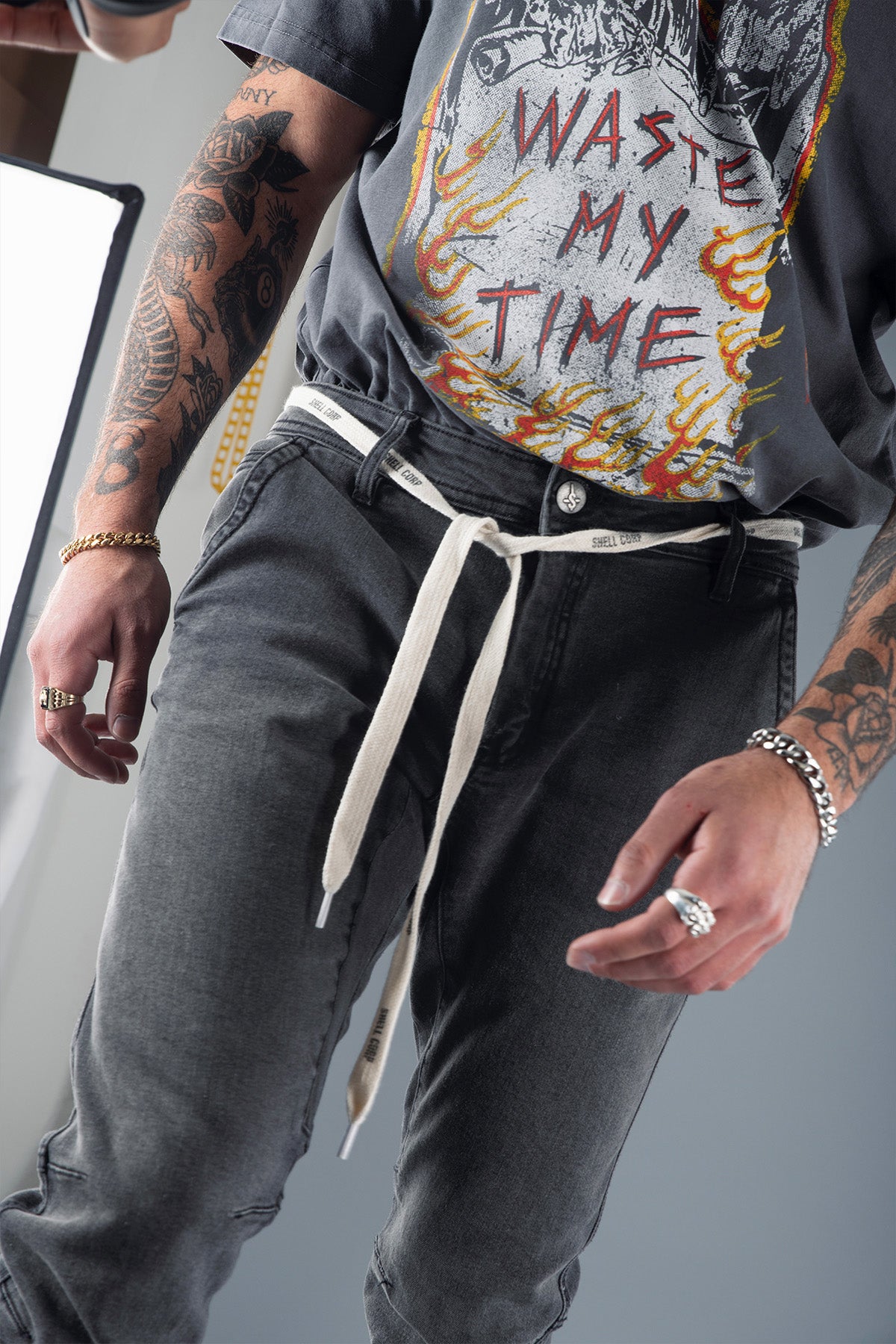Shell Corp Denim Joggers - Grey