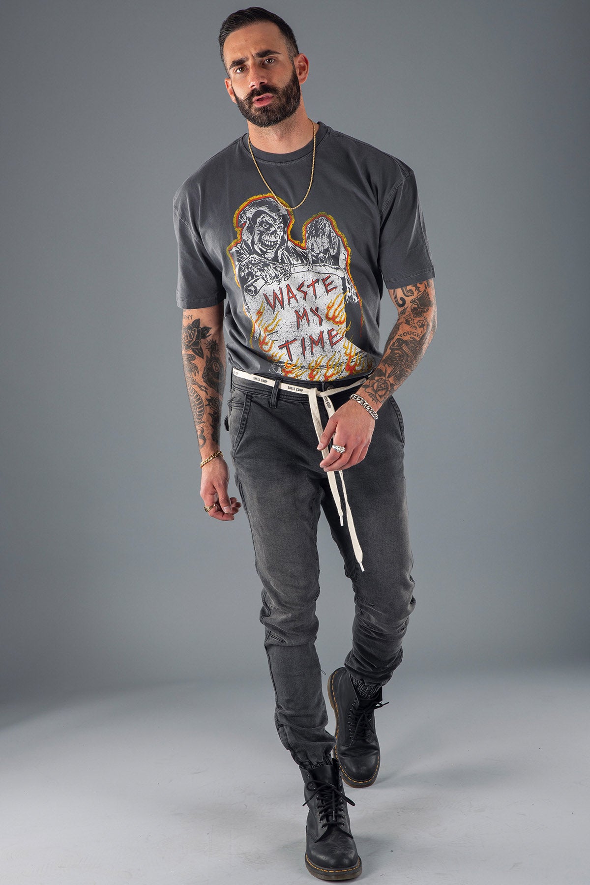 Shell Corp Denim Joggers - Grey