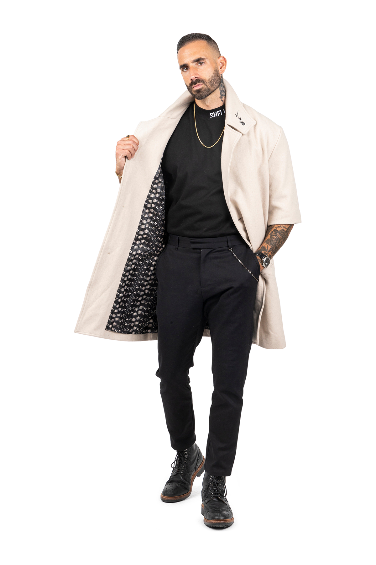 The Outlier Crop-Sleeve Coat - Beige