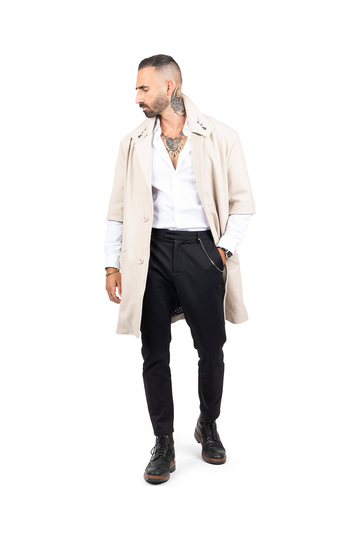 The Outlier Crop-Sleeve Coat - Beige