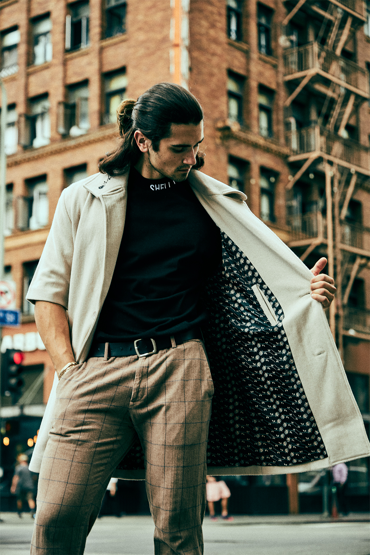The Outlier Crop-Sleeve Coat - Beige