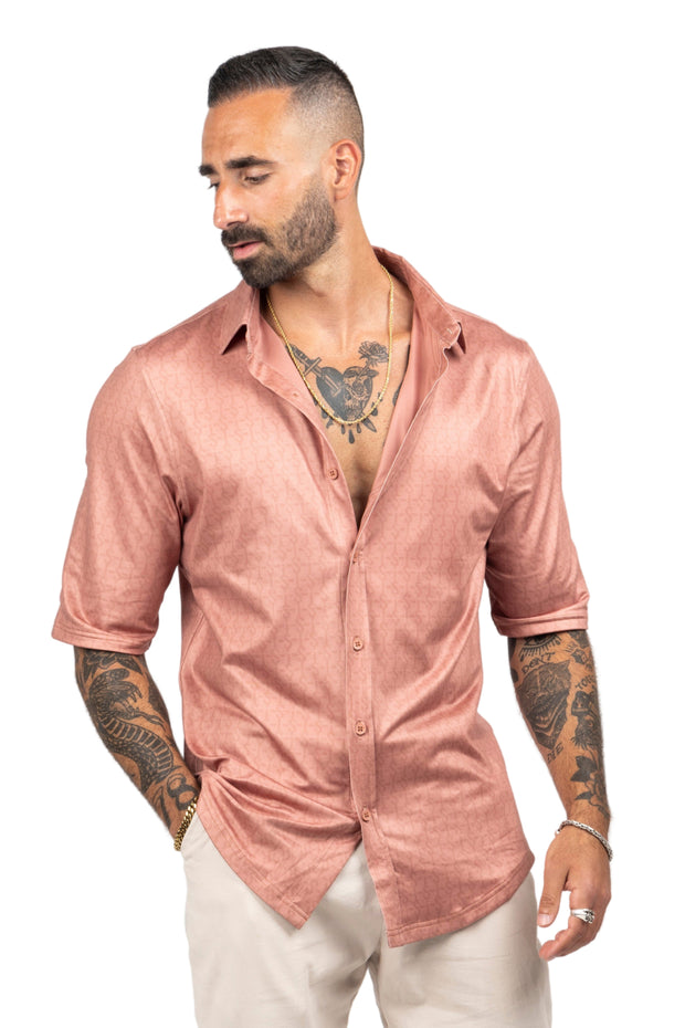 Ready-For-Anything Hidden Logo Button Up Shirt - Copper Rose - The