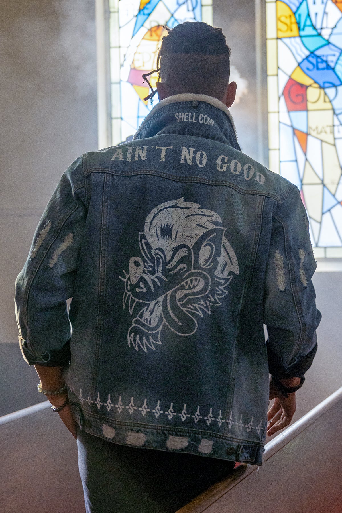 Shell Corp Ain't No Good Denim Fur Jacket - Blue