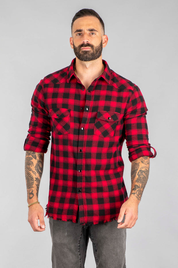 Shell Corp Demon Etized Flannel Shirt - Red/Black
